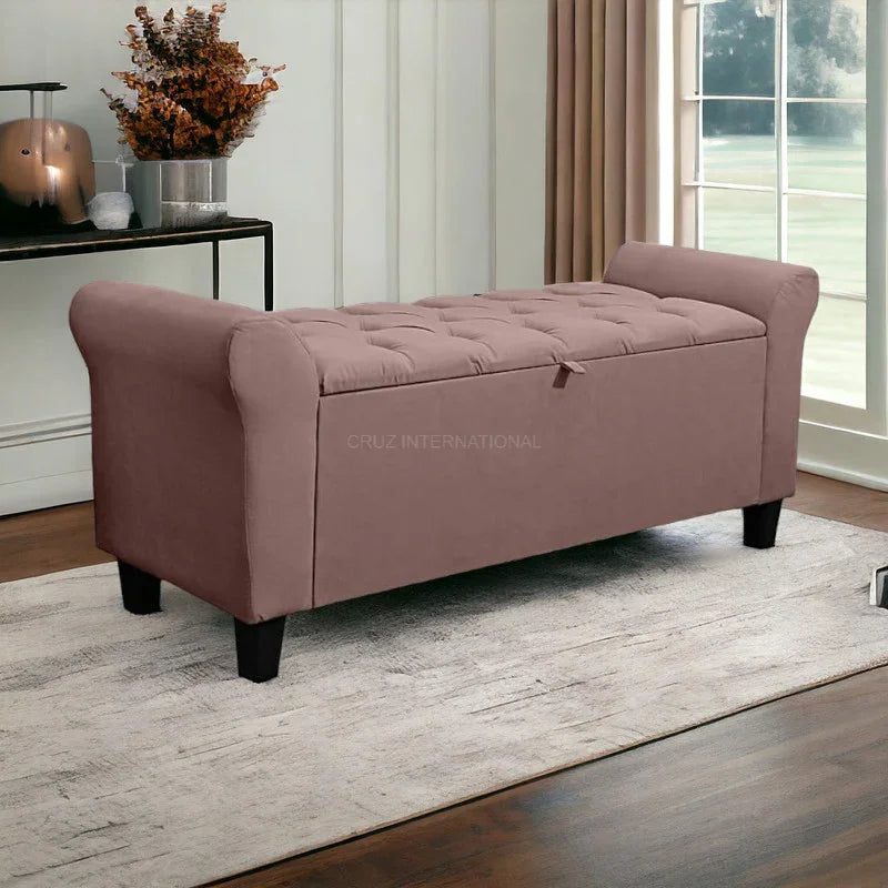 Velvet Fabric Ottoman Bench Couch with storage - Ottoman - CRUZ INTERNATIONAL - Furniture Store